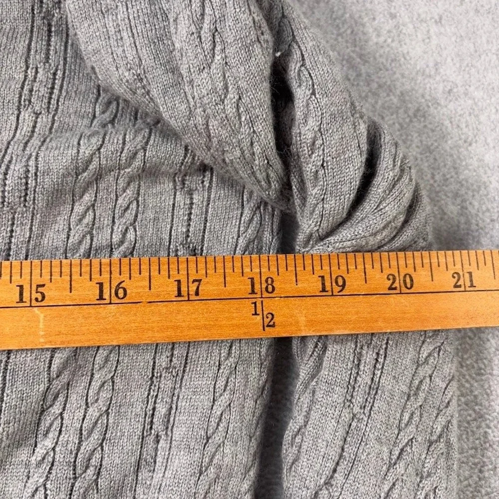 Platine V-Neck Sweater Mens 42 Gray Cable Knit Pure New Cash Wool Long Sleeve